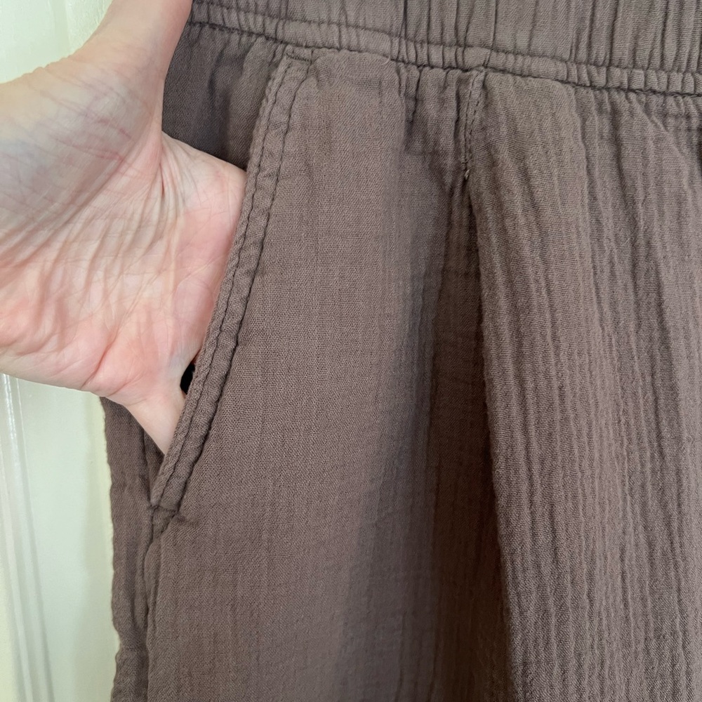 GAP Easy Gauze Barrel Pants Brown High Rise Elastic Waist L - Picture 6 of 10